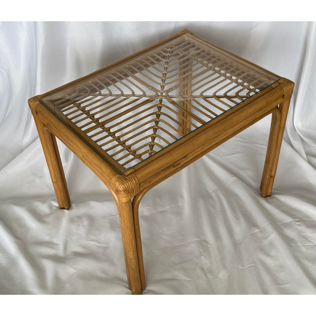 Mid 20th Century Vintage Rattan Boho Chic Side Table With Glass Top Chairish