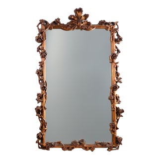 Romantic Wooden Mirror with Floral Details, France, 1950s For Sale