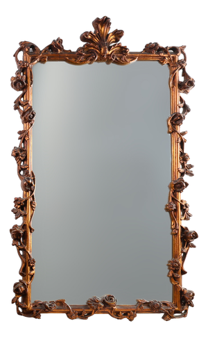 Romantic Wooden Mirror with Floral Details, France, 1950s