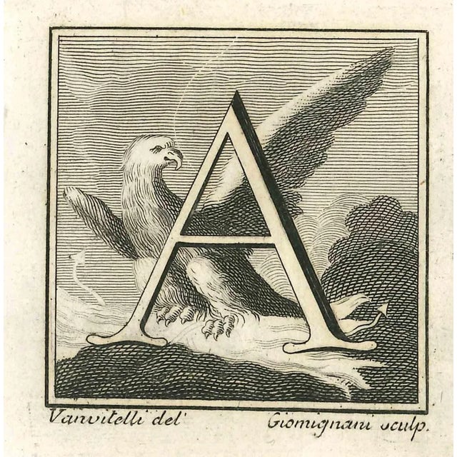 Letter a is an etching realized by luigi vanvitelli in 18th century. The etching belongs to the print suite “antiquities...