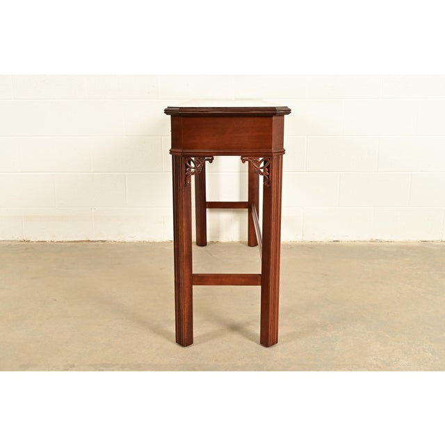 Chippendale Carved Banded Mahogany Console Table by Craftique For Sale - Image 13 of 16