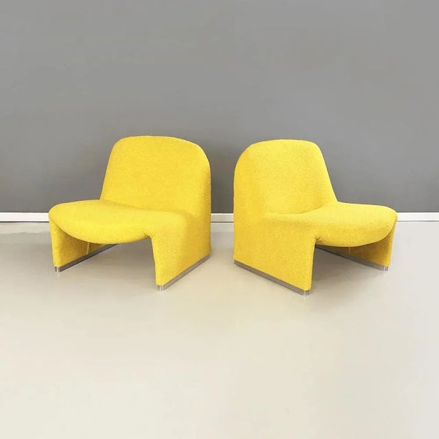 Italian modern yellow teddy fabric Armchairs Alky by Giancarlo Piretti for Anonima Castelli, 1970s Pair of armchair mod....