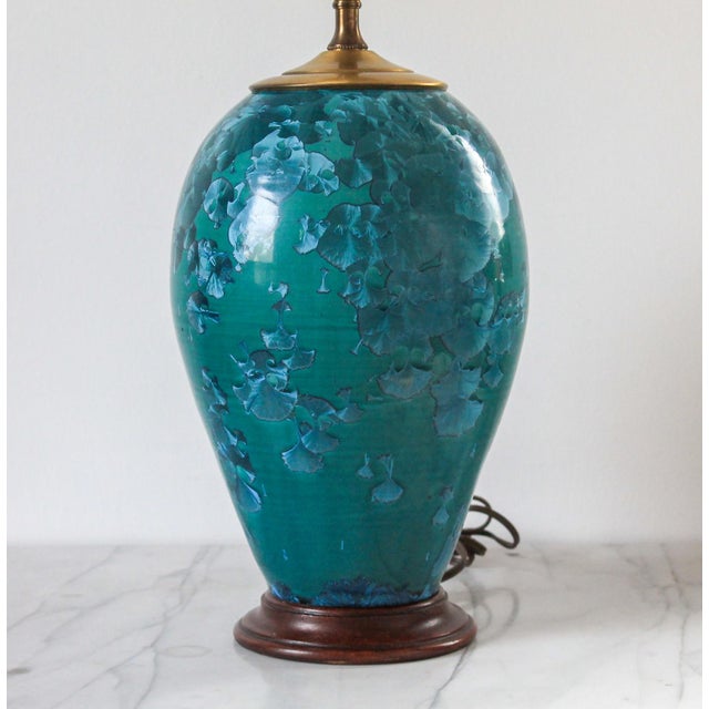 Mid-Century Modern Vintage Teal Glazed Ceramic Table Lamp For Sale - Image 3 of 11