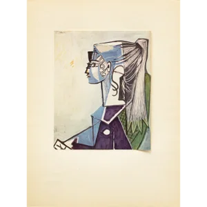 1960s After Pablo Picasso "Portrait of Sylvette David in Green Chair", Period Cubist Print