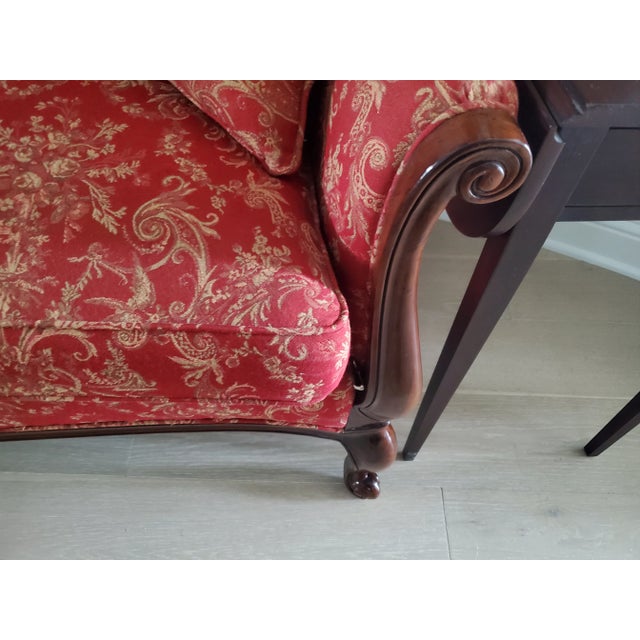 An exquisite vintage French Louis XV style camelback loveseat settee by the prestigious Hickory Chair Furniture Co....