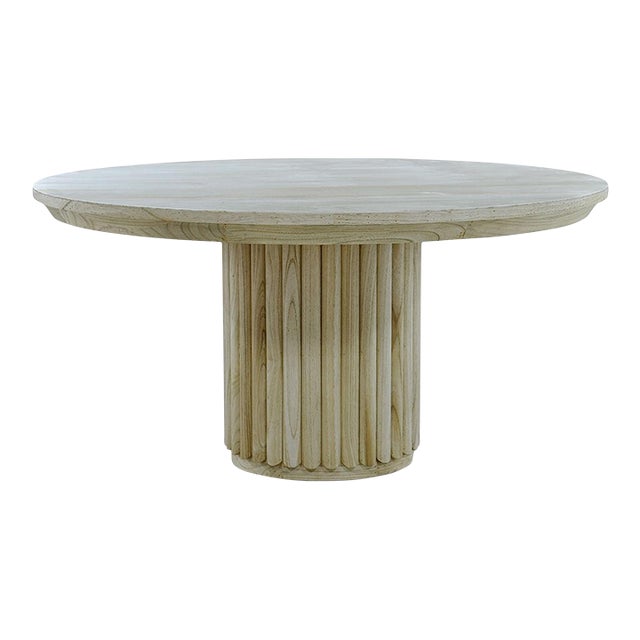 Ribbed Column Round Dining Table - Fruitwood Finish For Sale