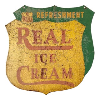 Vintage Metal Real Ice Cream Sign For Sale