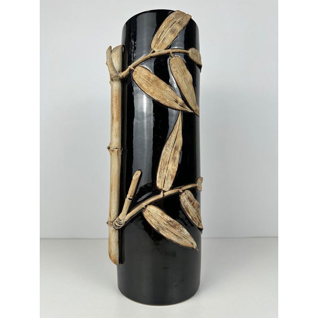 Vintage Vase with Bamboo Relief in Ceramic, 1970s For Sale - Image 4 of 10