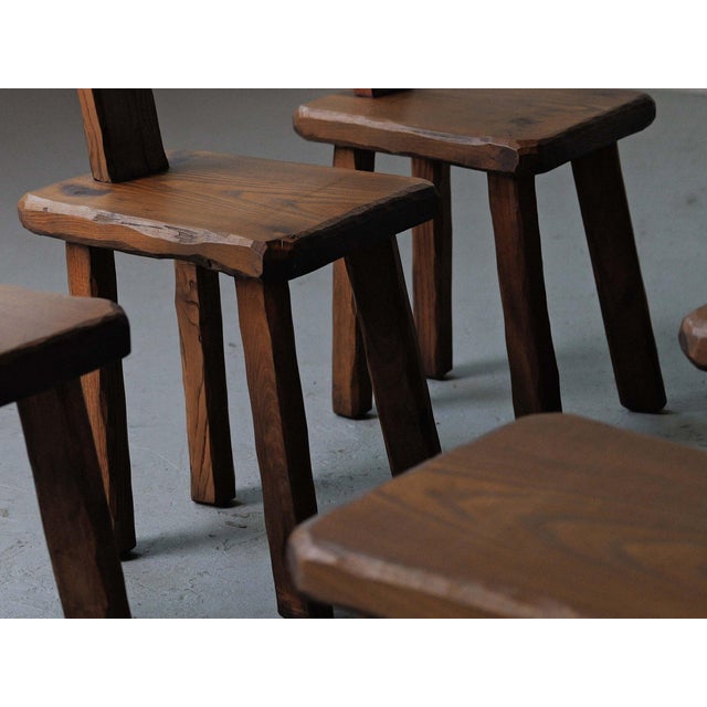 1970s Vintage Brutalist Handcrafted Chestnut Chairs, France, 1970, Set of 6 For Sale - Image 5 of 18