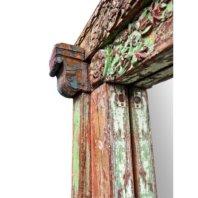 Wood Vintage Green Carved Mirror For Sale - Image 7 of 7
