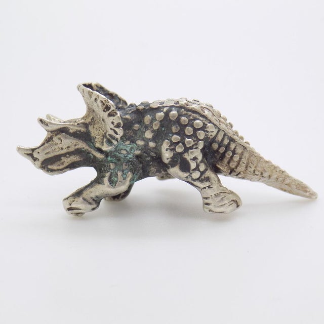 1960s Vintage Italian Handmade Silver Triceratops Dinosaur Figurine, 1960s For Sale - Image 5 of 12