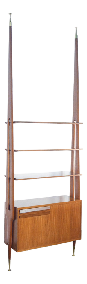 Italian Floor-to-Ceiling Wooden Bookcase, 1970s