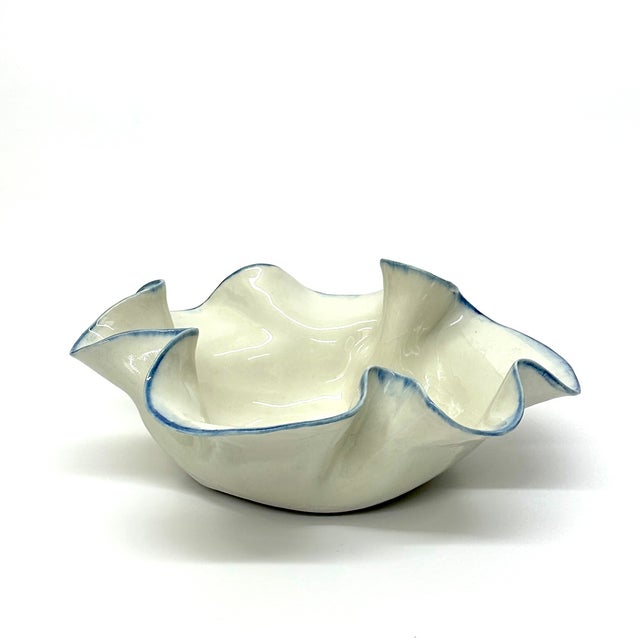 Sculpted Artisanal Blue & White Earthenware Bowl For Sale In Miami - Image 6 of 10