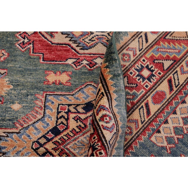 Textile Southwestern Super Kazak Green/Red Wool Rug - 4'2'' X 5'11'' For Sale - Image 7 of 10