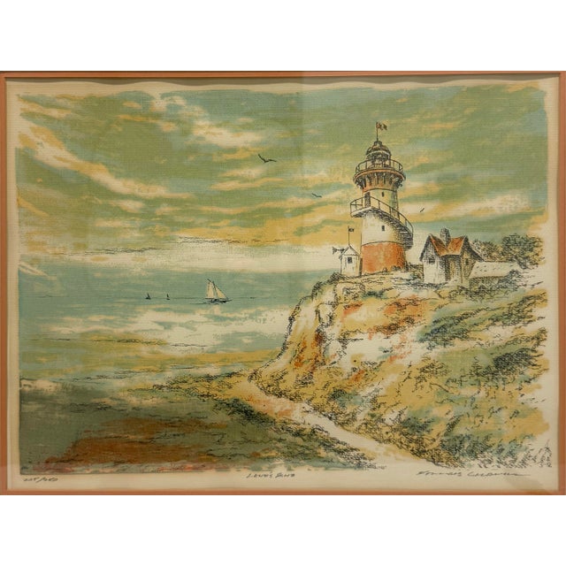Traditional 1980s "Lands End" Original Painting Serigraph of a Lighthouse Signed and Numbered by Frances Caldwell For Sale - Image 3 of 14