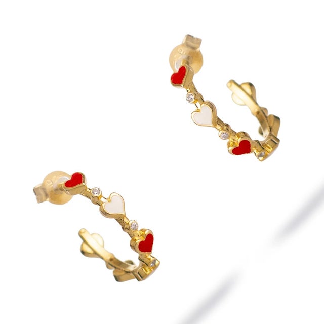 Early 21st Century Eternal Love Enamel Heart Hoop Earrings, A Pair For Sale - Image 5 of 6