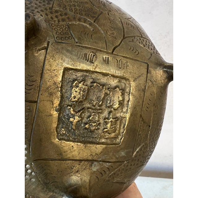Mid 20th Century Vintage Chinese Brass Footed Incense Burner Signed For Sale - Image 5 of 6