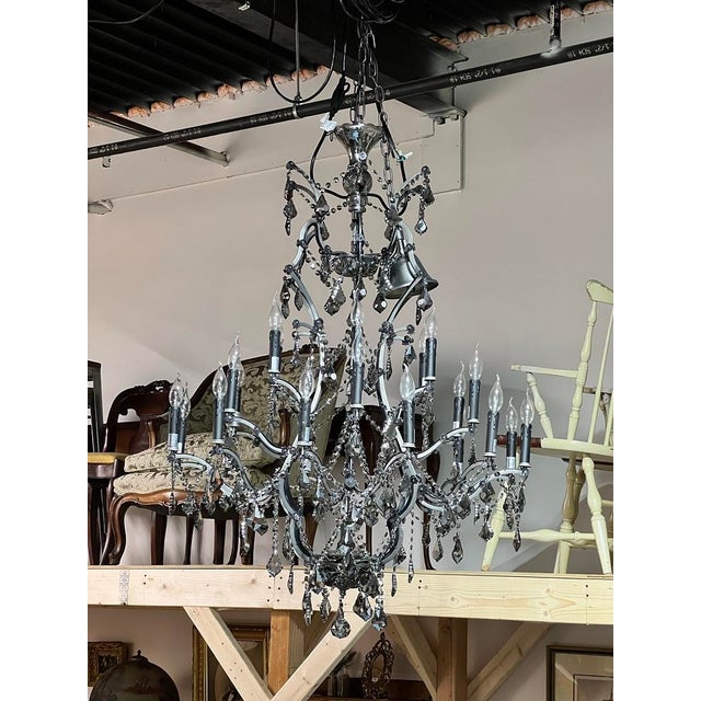 Large Vintage Smoke Crystal 24 Light Chandelier For Sale - Image 9 of 9