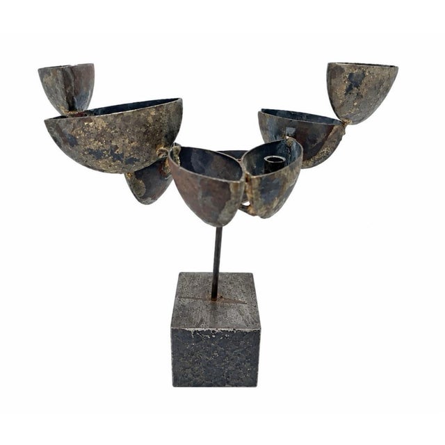 Copper 60s Artisan Made Mid Century Brutalist 8 Abstract Petals / 5 Candle Holder Danish Modern Candelabra For Sale - Image 8 of 11