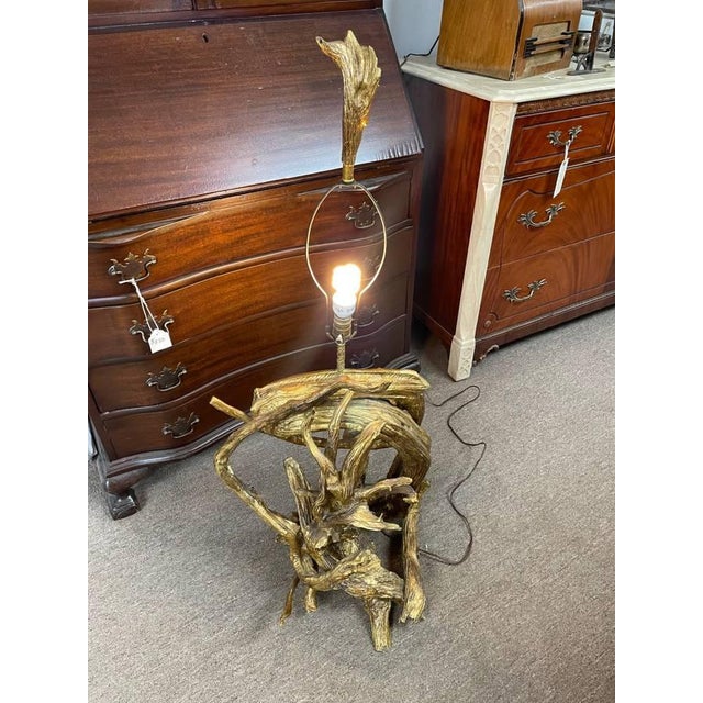 Mid 20th Century Mid-Century Modern Sculptural Gold Gilded Driftwood Table Lamp For Sale - Image 13 of 13