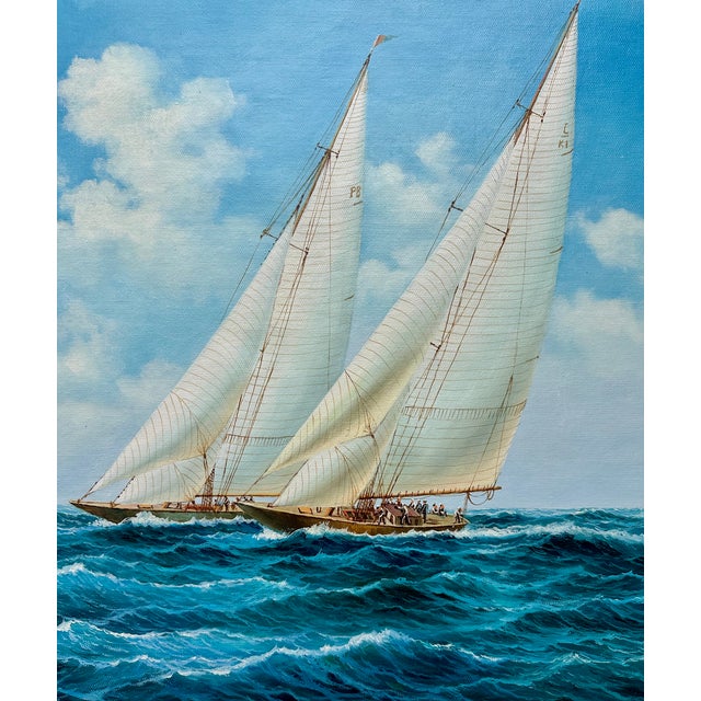 Nautical Schooner Racing Sailboats Nautical Original Painting, Unstretched 24 X 20, by Thomas For Sale - Image 3 of 6