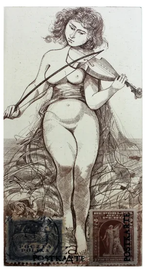 Bogdan Pikulicki, Violinist, Print and Collage on Paper, 2000