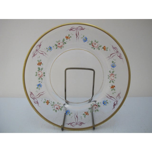 Vintage Hand Painted Colorful Flower & Ribbon Halo Gold Trim 8 1/2" Glass Plate For Sale In Portland, OR - Image 6 of 6