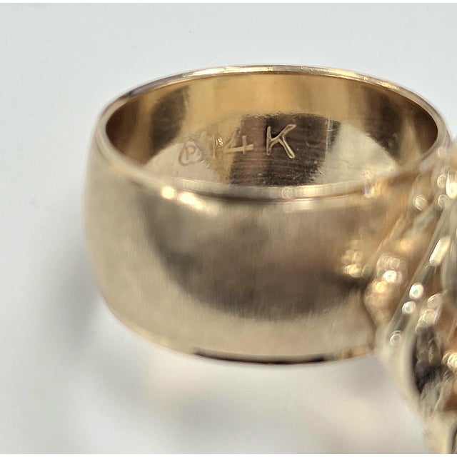 Metal Vintage 14k Gold 1 Carat Ruby and Diamond Brutalist Navette Cock Ring, Size 7 For Sale - Image 7 of 7