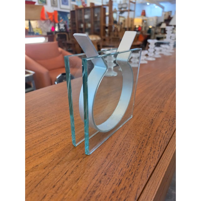 Vintage Peter Hewitt MoMA Square Ribbon Vase Glass Anodized Aluminum For Sale - Image 15 of 16