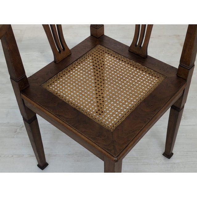 Art Nouveau Corner Oak Armchair with Raffia, 1920s For Sale - Image 3 of 15
