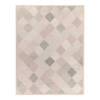 Rug & Kilim's Scandinavian Style Custom Kilim Rug in Greige and White Diamond Pattern - 9'x12'' For Sale