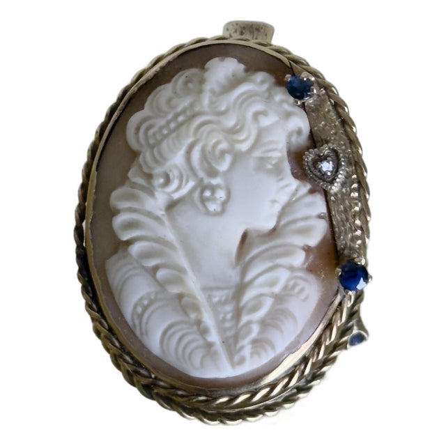 1940s 14k Gold Edwardian Style Shell Cameo Habillé Convertible Brooch Pendant For Sale