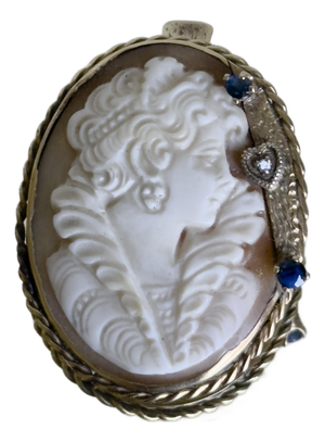 1940s 14k Gold Edwardian Style Shell Cameo Habillé Convertible Brooch Pendant