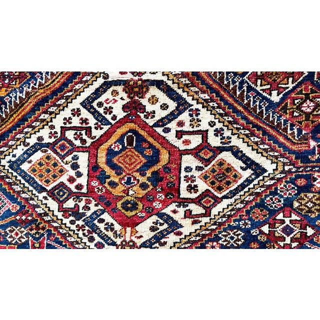 Foundation: Wool on wool Colors: Deep indigo blue, ivory, madder red, rust, camel, and soft saffron accents This is a...