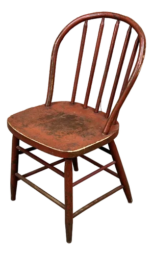 Antique 19th Century American Red Windsor Bow Back Chair With Rustic Patina