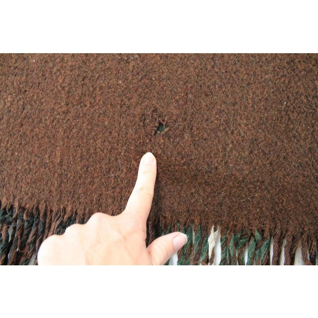 Vintage Army Green & Brown Plaid Wool Blanket For Sale In Milwaukee - Image 6 of 15