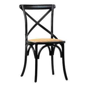 Antiqued Black Wood & Rattan Dining Chair