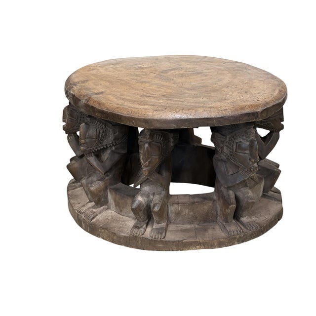 Vintage Large Baga Carved Stool /Table Nimba Kneeling Figures 27.5" W For Sale In New York - Image 6 of 12