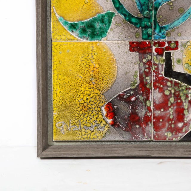 Modernist Ceramic Tile Wall Plaque of Sunflowers Signed Gilbert Valentin For Sale - Image 10 of 13