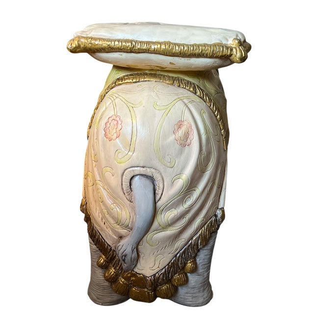 Gold Vintage Hand-Painted Elephant Garden Stool / Side Table For Sale - Image 8 of 14