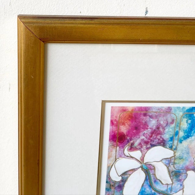 Pair of Flowers Gold Framed Art Print For Sale - Image 4 of 6