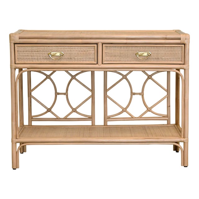 Matthew Izzo Home - Gideon Natural Rattan Two Drawer Console Table For Sale