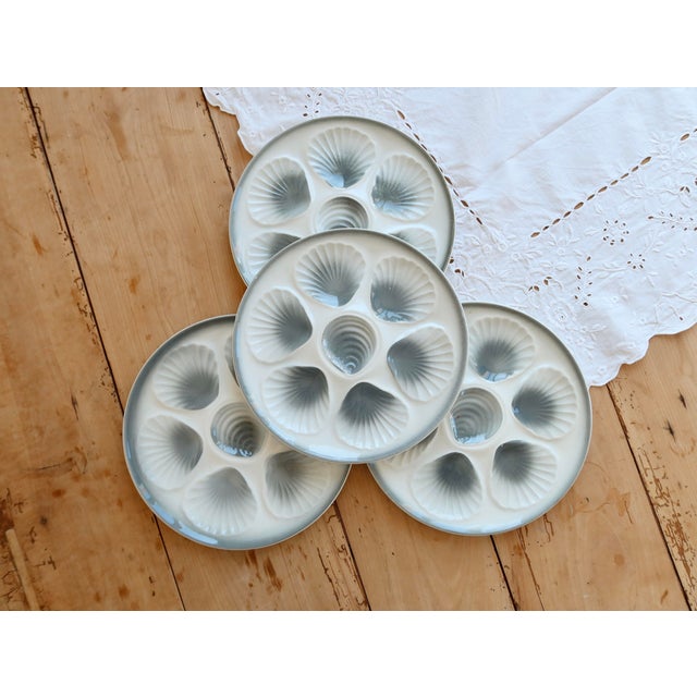 Blue Vintage Oyster Plates in Blue-Grey Gradient Earthenware from Moulin des Loups, 1970s, Set of 4 For Sale - Image 8 of 8