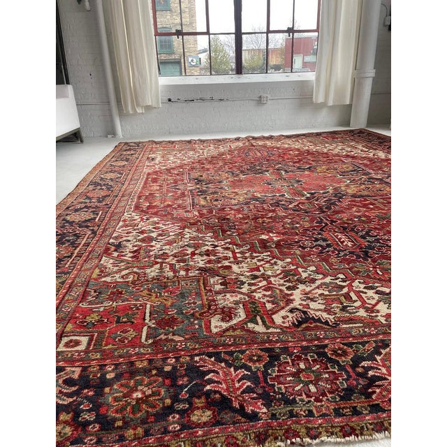 Persian Vintage Heriz Slate-Teal Rug 11.4 x 13.8 For Sale - Image 3 of 10