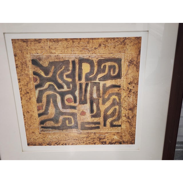 Wood Ethan Allen African Mud Cloth Print Lithography by Joseph - A Pair For Sale - Image 7 of 12