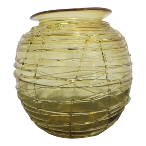 Vintage Art Nouveau Style Threaded Amber Tone Glass Globe Vase