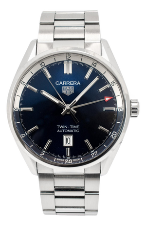 Tag Heuer Carrera Calibre 7 41mm Wbn201a Twin Time Steel Automatic Watch