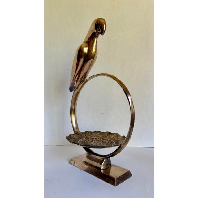Contemporary Vintage Brass Parrot and Diplay Catchall Sculptural Decor For Sale - Image 3 of 12