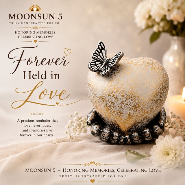Art Deco Heart Cremation Urn for Ashes With Butterfly, Small Keepsake Memorial Urn for Human or Pet Ashes, White Gold Decorative Remembrance Urn For Sale - Image 3 of 11