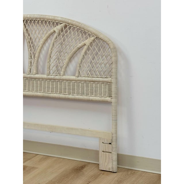 Vintage White Wicker Arched Queen Headboard Coastal Boho Hollywood Regency For Sale - Image 9 of 12